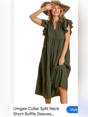 Umgee Olive Green Tiered Ruffle Midi Dress